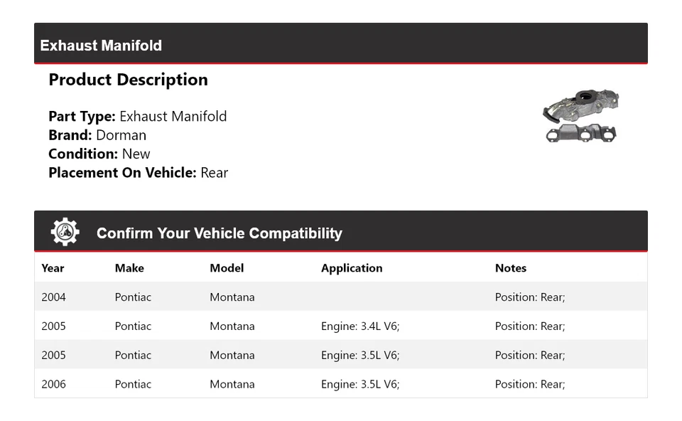 Colector de escape trasero 2005 para Pontiac Montana Dorman 2004-2006 Foto 2 de 4