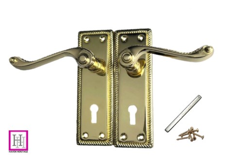 MANIJAS DE PUERTA CLÁSICAS GEORGIANAS CUERDA BORDE DE PALANCA CERRADURA CON CERRADURA Y LLAVES - Imagen 11 de 21