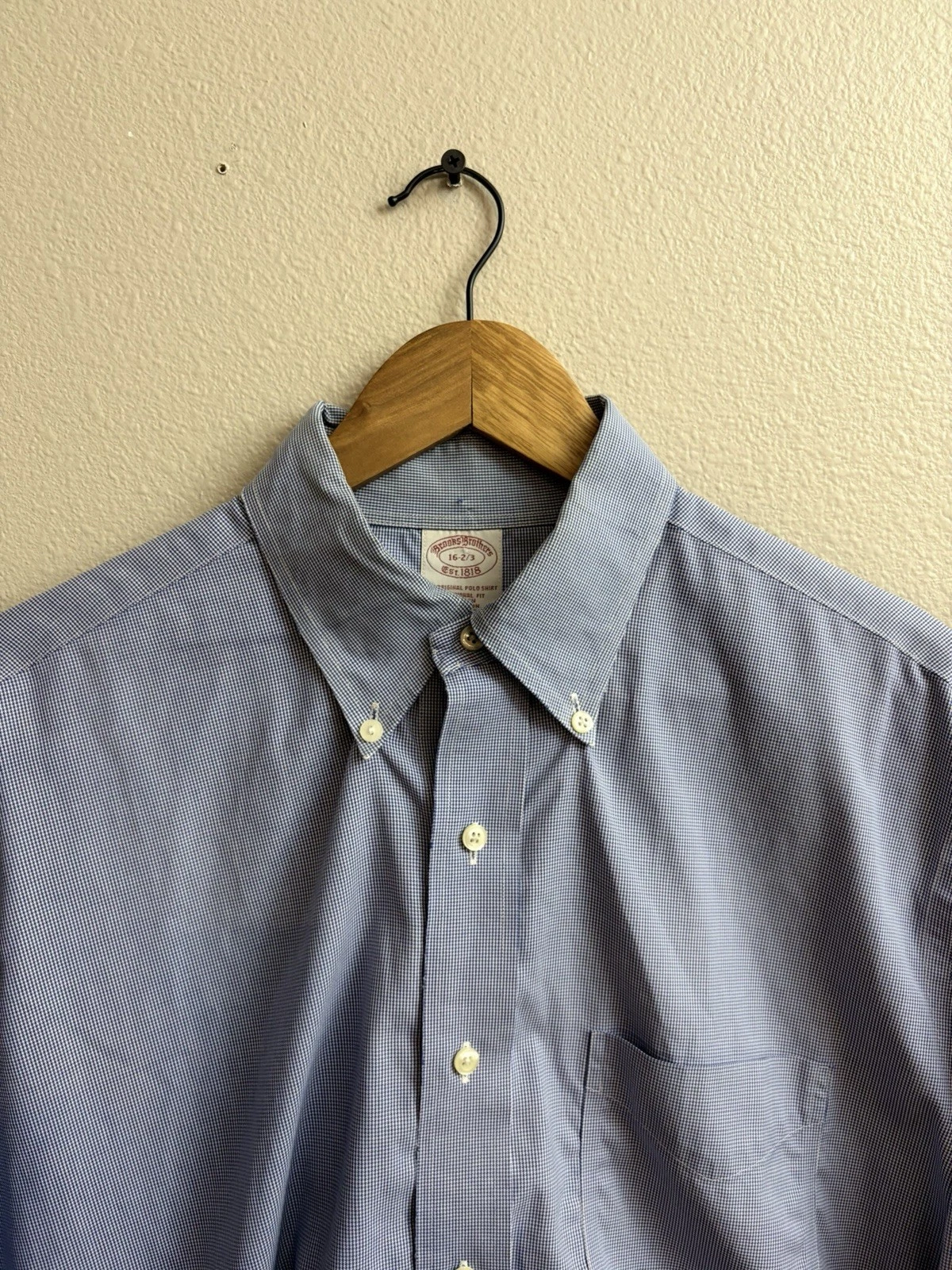 Brooks Brothers Dress Shirt Large Blue Check Original Polo Shirt Non Iron Cotton