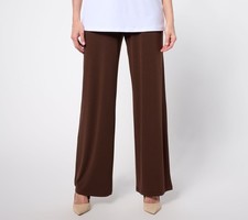 Susan Graver Regular Liquid Knit Wide Leg Pants with Waist Detail Sweet Brown L