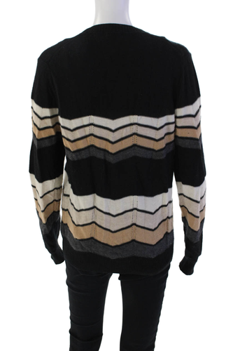 Minnie Rose Womens Wool Striped Knit V-Neck Buttoned Cardigan Black Size L - Picture 3 of 6