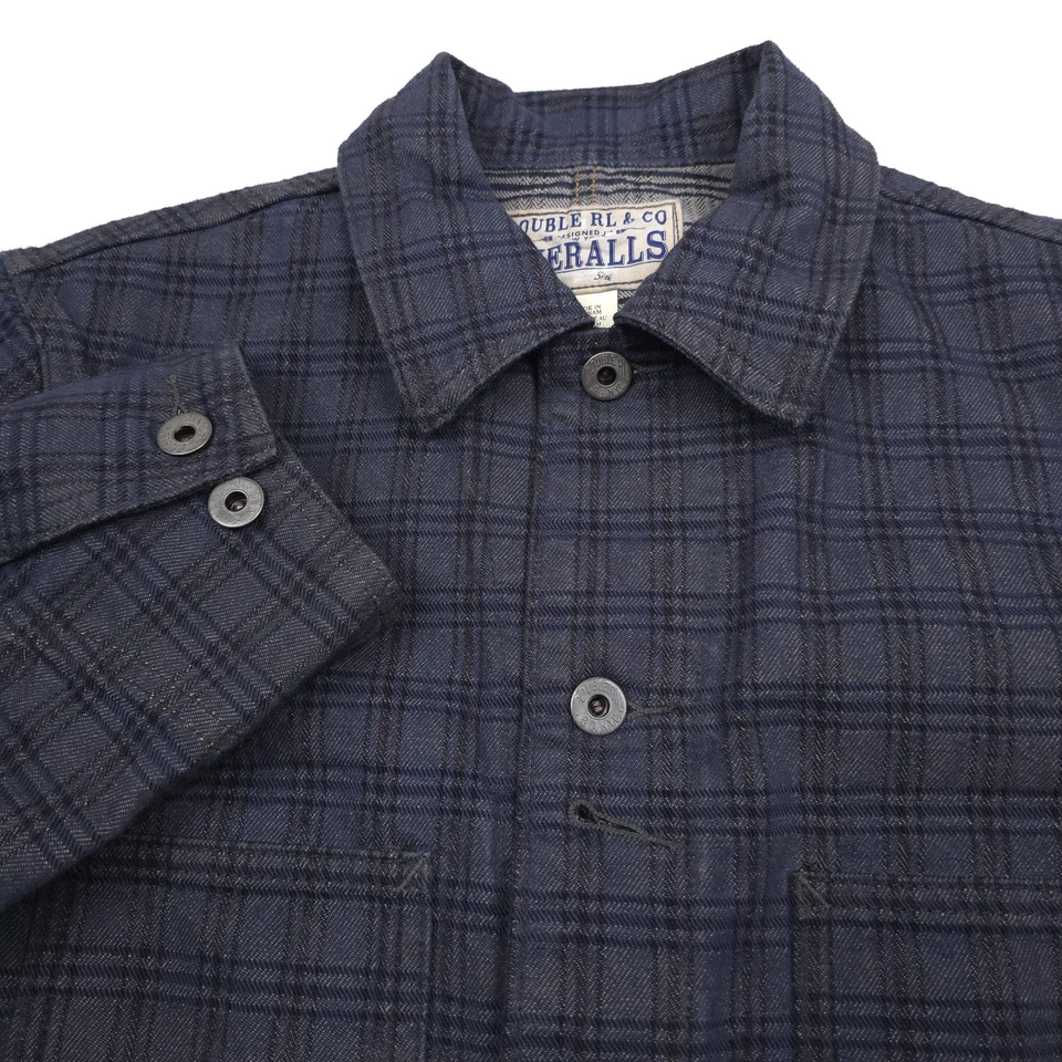 Chaqueta de trabajo RRL Ralph Lauren azul a cuadros jacquard denim para hombre talla pequeña Foto 2 de 4