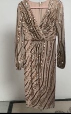 MAC DUGGAL Mocha Embellished Long Sleeve Midi Dress Size 2 Sample Dress