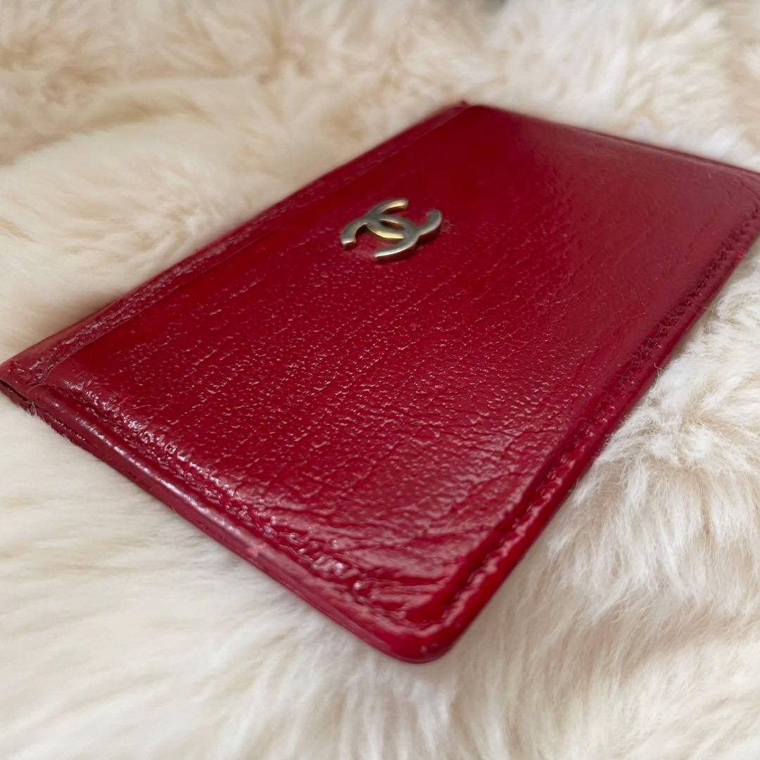 CHANEL Coco Mark Card Case Mini Wallet Red Leather Compact Used thumbnail 2