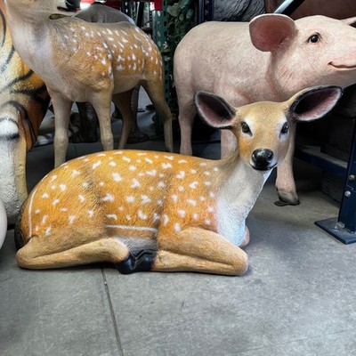 Laying Deer Fallow Fawn Animal Prop Life Size Decor Resin Statue Forest Display