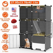 Black Cat Cage Cat Kennel Cat House with Litter Box Hammock Home Cat Play Cage