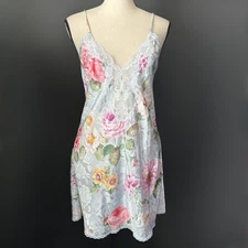 Vintage 90s Val Mode Pastel Floral Fairy Slip Dress Lingerie Nightgown Lace S