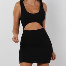 Femme Luxe Black Cut Out Bodycon Mini Dress Womens US 8 Y2K Clubwear LBD Party
