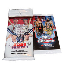 2026 Topps Series 1 Baseball 14 Card Hanger Pk &2026 WWE Topps Chrome 4 Card Pk-