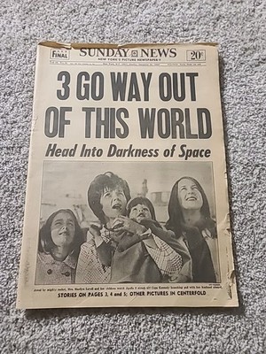 Sunday News   December 22, 1968    3 Go Way Out of the World  Apollo 8 Headline