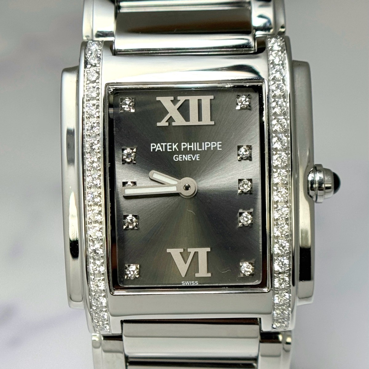 Patek Philippe Twenty~4 Grey Diamond Dial Diamond Bezel Steel 4910