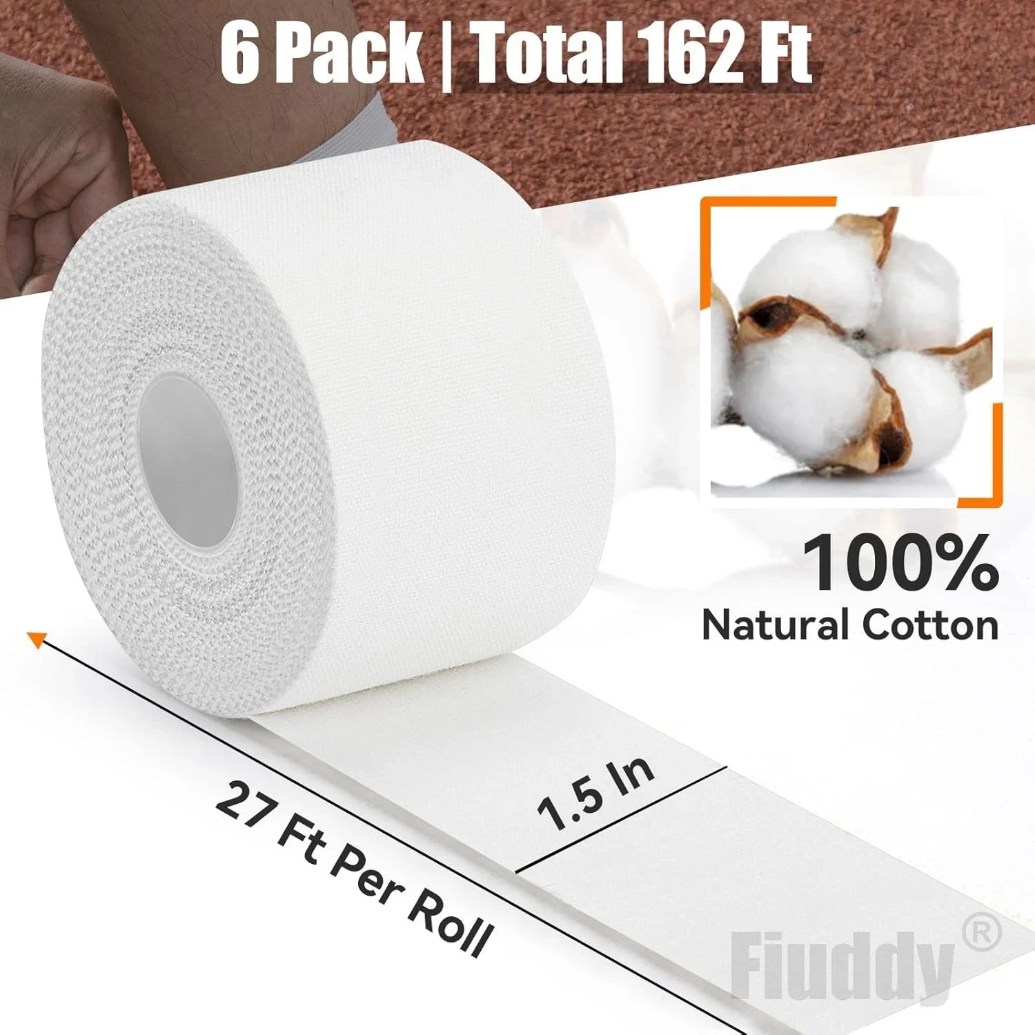 Professional 6 Pack White Athletic Sports Tape - 1.5 Inch × 30 Feet per Roll | T