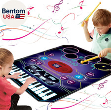 2 in 1 Kids Music Learning Toys for Boys Girls, Drum Set  Piano Mat  Record 
