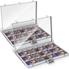 2 Pcs Aluminum Glass Display Case for Cards Trade Show Table Top Portable Spo...