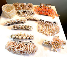 Lot of 11 Faux Pearl  Bead Hair Clip Barrettes 1990s Mixed Patterns