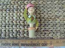 Vintage Mechanical Hand Carved Wooden Cork Stopper Anri? Man Tipping Hat NOS