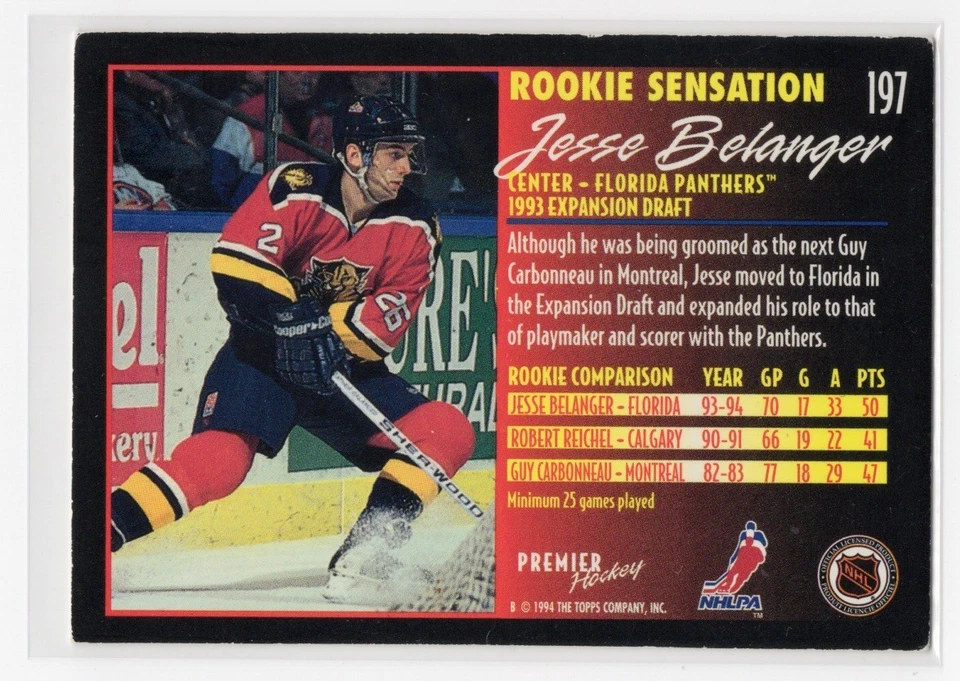 1994-95 Topps Premier - Rookie Sensations Jesse Belanger #197 - Image 2 of 2