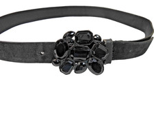 Vintage Black Jeweled Buckle on 34" L 1" Suede Belt