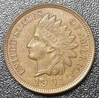 New Listing1901 Indian Head Cent 1c Full LIBERTY & 4 Diamonds AU
