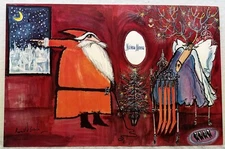 Vintage Neiman Marcus Oversize Christmas 9.25 Postcard Santa Claus Ronald Searle