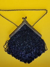 Stunning Color Shifting BLUE Victorian Micro Glass Beaded Purse