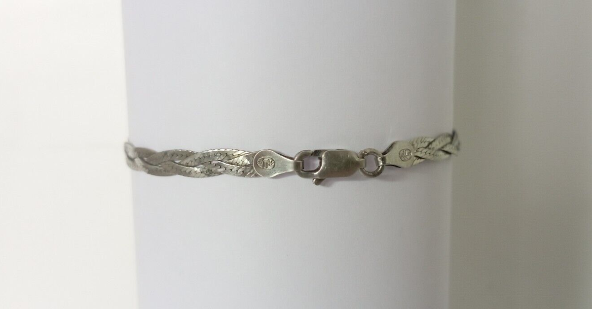 Bracelet Ancien En Argent Massif 925 - Mailles Tressées, Style Rétro, Très Bon état