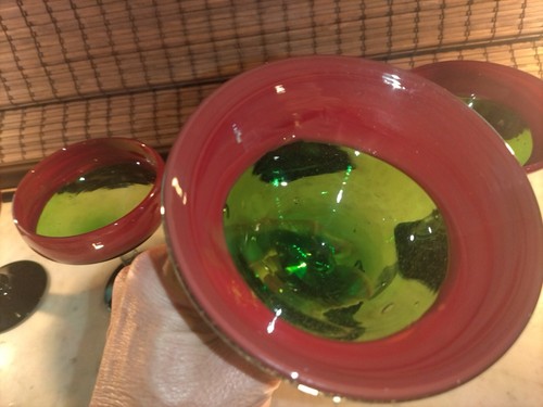 (4) Vintage Hand Blown Cocktail Glasses Thick Art Glass Red & Green Stagger Set - Picture 17 of 24