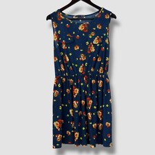 ATMOSPHERE Navy Blue Floral Tea Dress Sleeveless Summer Boho Skater Mini UK 16