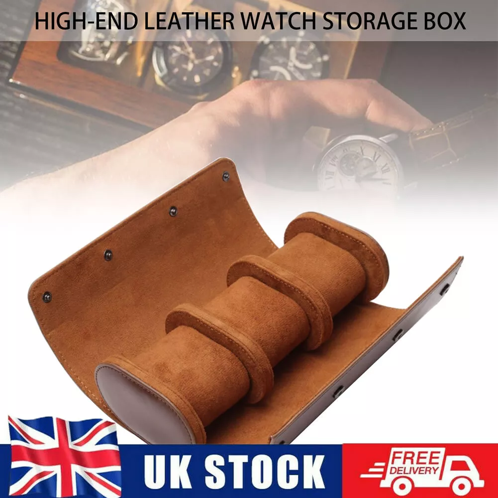3 Slot Travel Watch Roll Case Leather Wristwatch Display Case