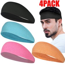 4Pack Mens Women Headband Sweatband Stretchy Sports Yoga Gym Running Hairband US