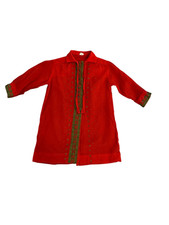 VTG Ruth Of Carolina Sz. 4 Red Dress Sheer Embroidered Placket Accent Tie Neck