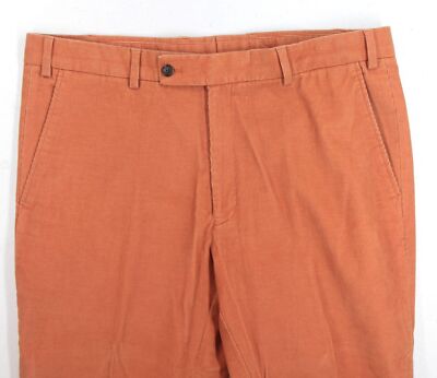 Men's 36 W Daniel Hechter Orange Corduroy 100% Cotton Flat Front Trousers Pants