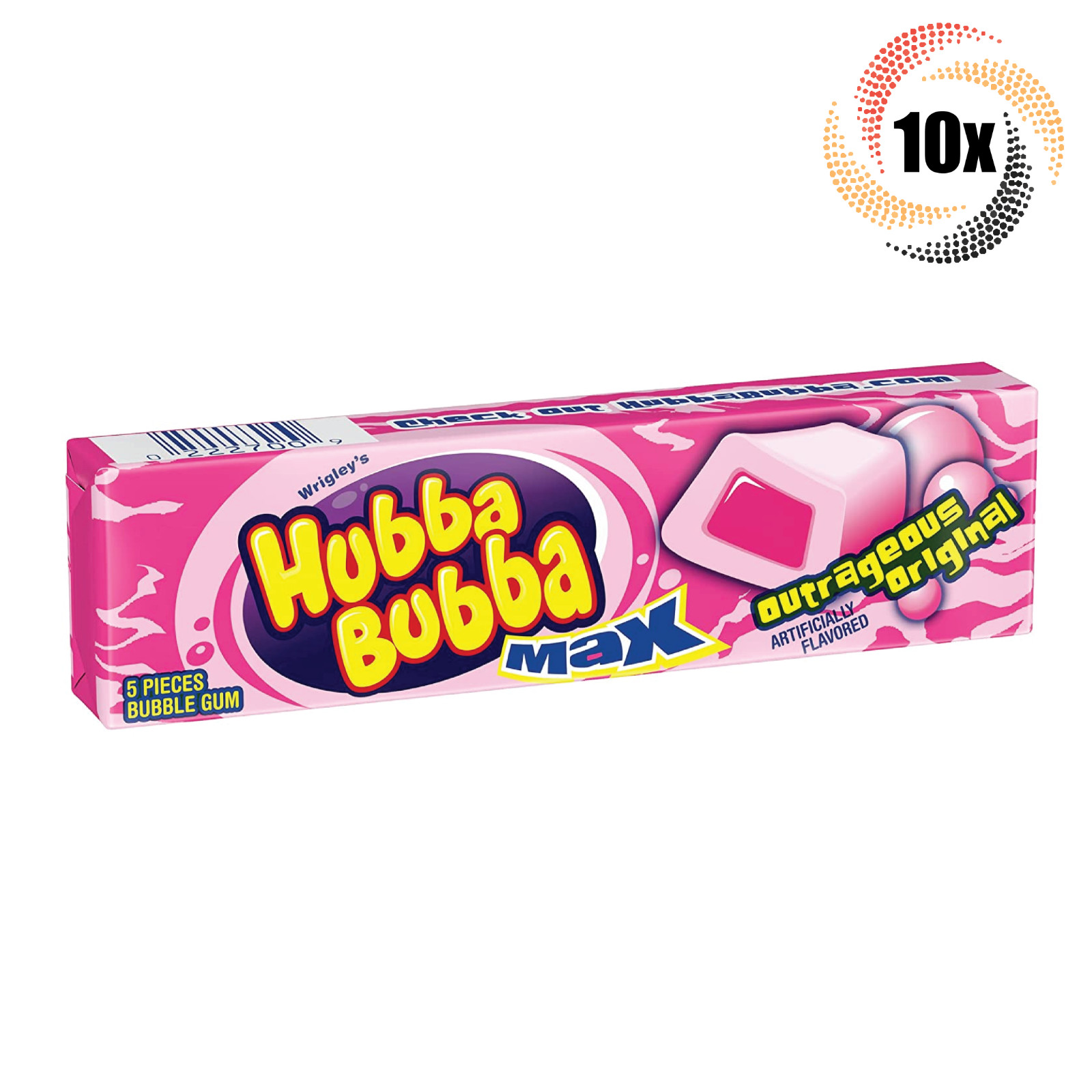 10 упаковок оригинальной жевательной резинки Wrigleys Hubba Bubba Outrageous в упаковке 5 штук 3290₽