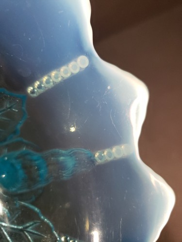 Antique Northwood Bowl Blue Opalescent Glass Leaf & Beads decorative candy dish - Picture 4 of 6