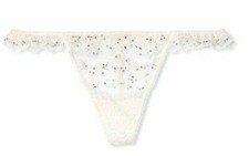Victoria's Secret DREAM ANGELS Embellished Lace Crystal V-string Panty L white
