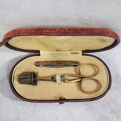 EMIL OLSSON Cased Swedish Sewing Set Scissors Knife & LUNDQVIST Thimble