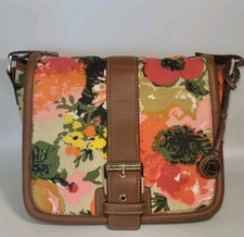 Vtg Liz Claiborne New York Floral Canvas Faux Leather Messenger/Crossbody Bag