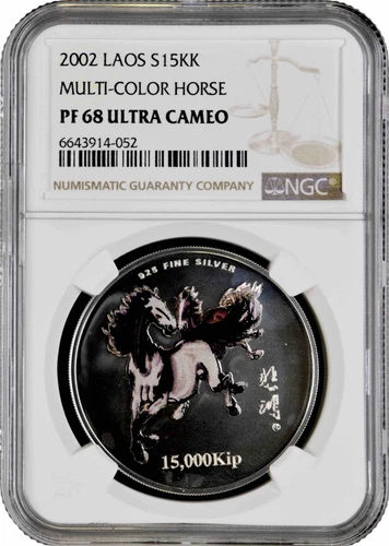 Laos 15.000 kip 2002, NGC PF68 UC, "Chinese Zodiac - Year of Hors (Multi-Color)"
