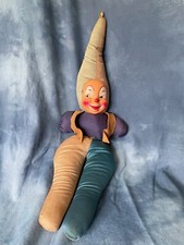 Vintage Stuffed Clown Doll Jester Plastic Face, Antique Carnival Prize