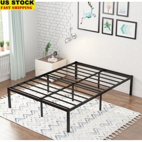 Heavy Duty Queen Size Metal Bed Frame W/ Under Bed Storage No Box Spring New