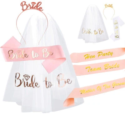 5A-STAR BRIDE TO BE Veil On Comb Tiara & Sash Hen Party Night Do Comb Accessories UK