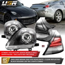 Monochrome LED Z Tail Light & JDM Projector Headlight 4pc Set For 03-05 350Z Z33