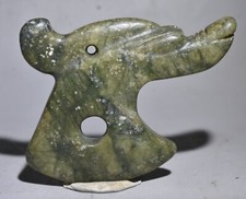 3,2" Altes China Jade Carving Dynasty Palace Dragon Beast Kopf Axt Anhänger