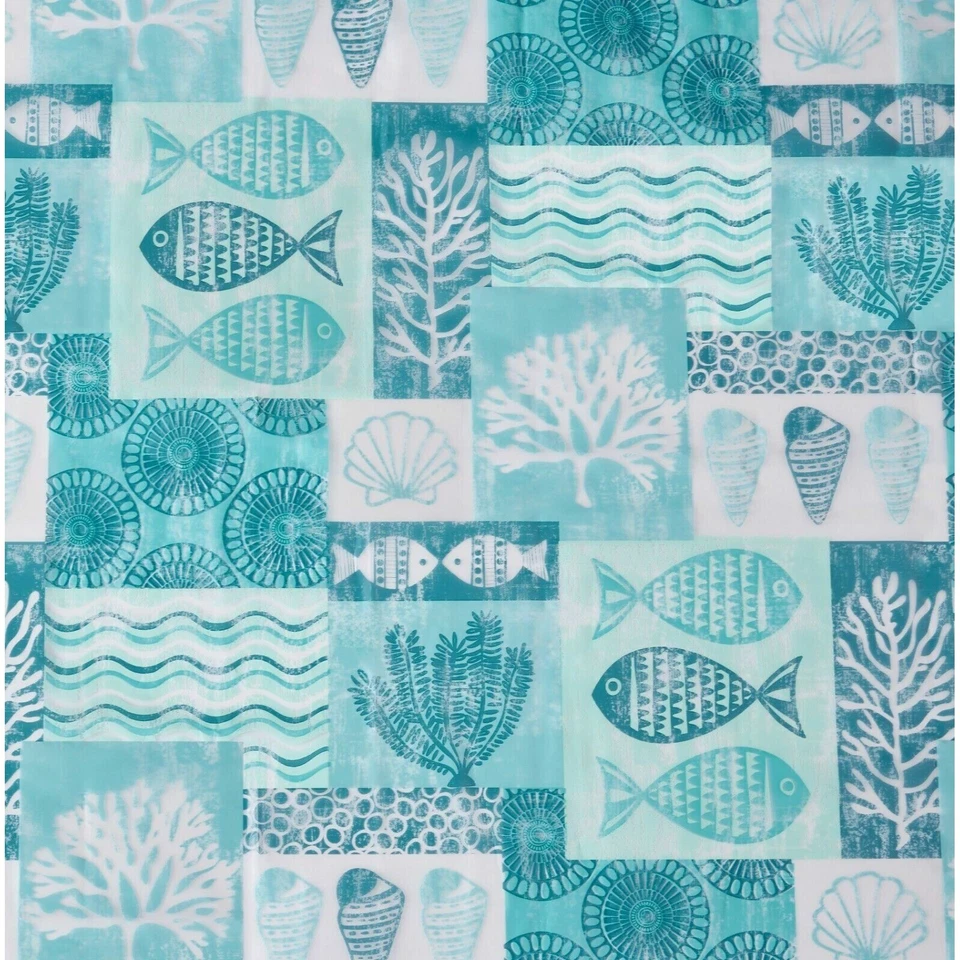 Coastal Blue Vinyl Shower Curtain Seaside Ocean Nautical PEVA Chloride Free Gift - Image 2 of 3