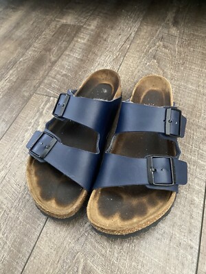 Birkenstock Leather Soft Footbed Arizona Sandals Blue Size