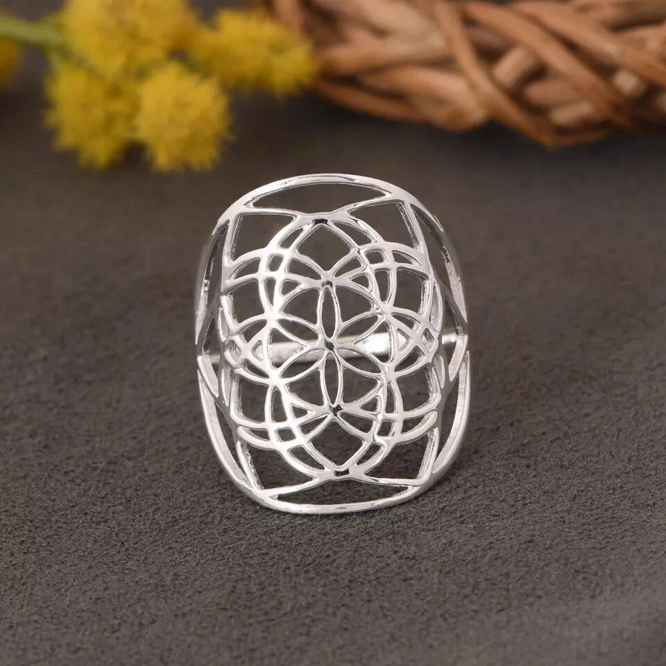 925 Solid Silver Flower Mandala Ring - Handmade Flower Mandala Band For Women - Image 4 of 4