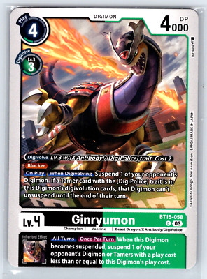 Digimon Card - Ginryumon BT15-058 C Exceed Apocalypse - NM