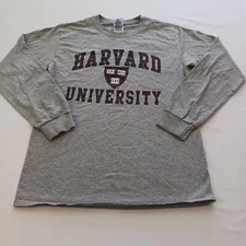 Gildan Ultra Cotton Havard University Men's Long Sleeve Gray T-Shirt Size Small 