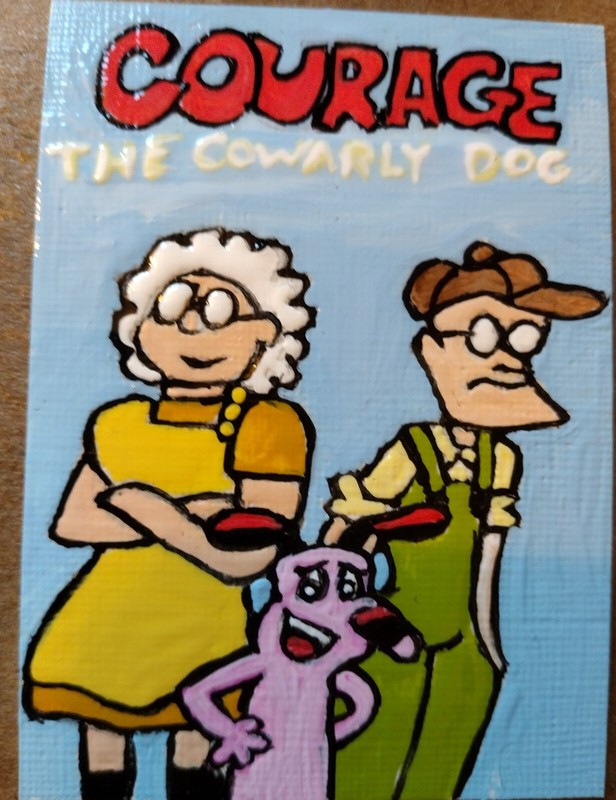 3.5"X2.5" Artist Trading Card Courage The Cowardly Dog   HAND PAINTED ACRYLIC 