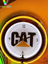 15" Neon Clock Caterpillar Cat Engine Equipment Light Sign Lamp Double Tube